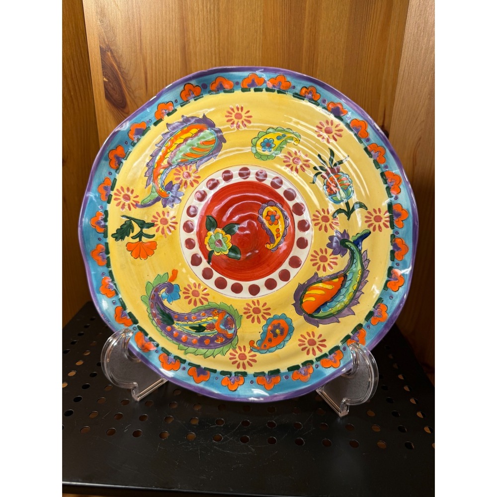 Paisley 10.5" Ceramic Dinner Plate Yellow Multicolor Floral Scalloped Edge